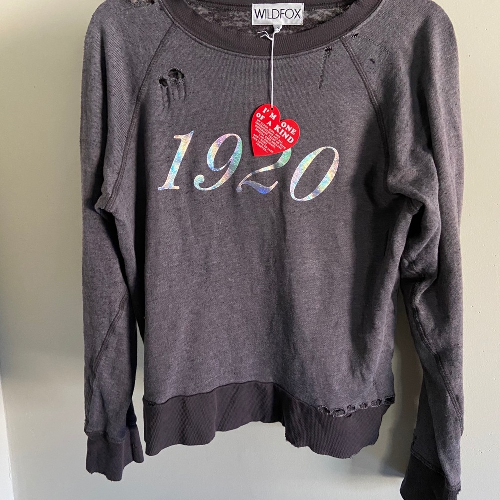 NWT Wildfox Destroyed 1920 Iridescent Foil Sweater Small